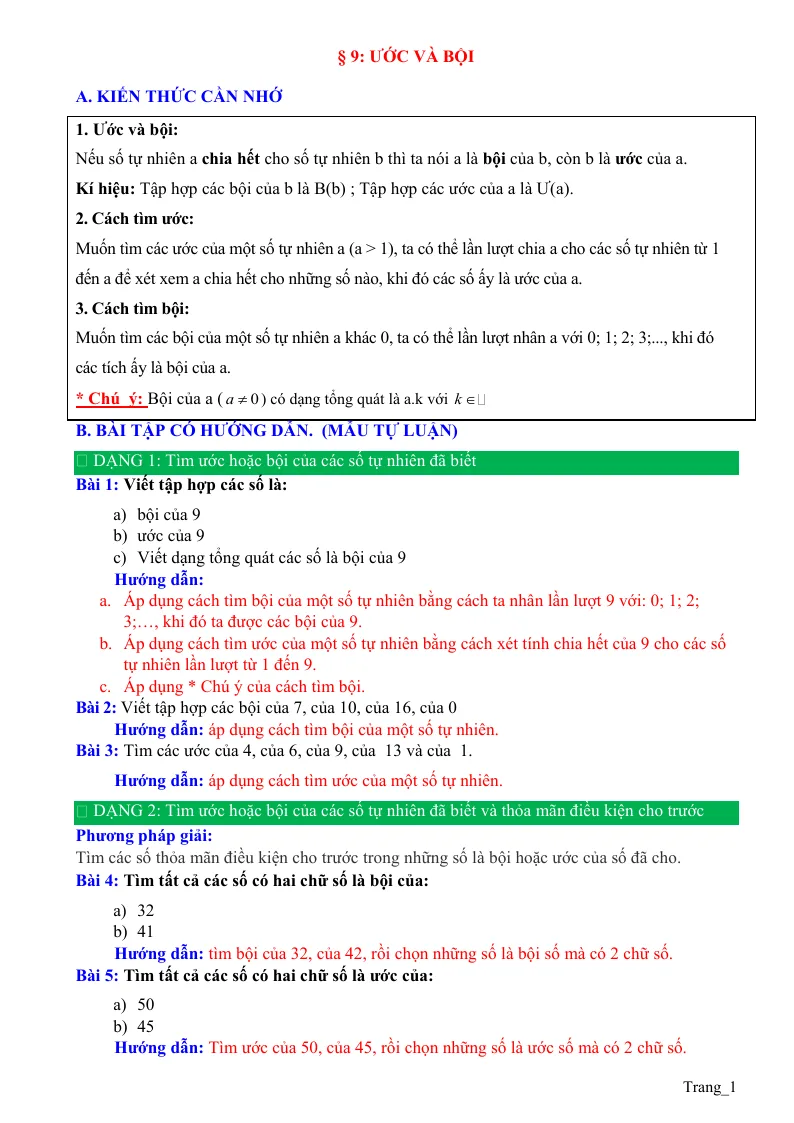 Phương Pháp Giải Bài 9 Ước Và Bội Toán 6