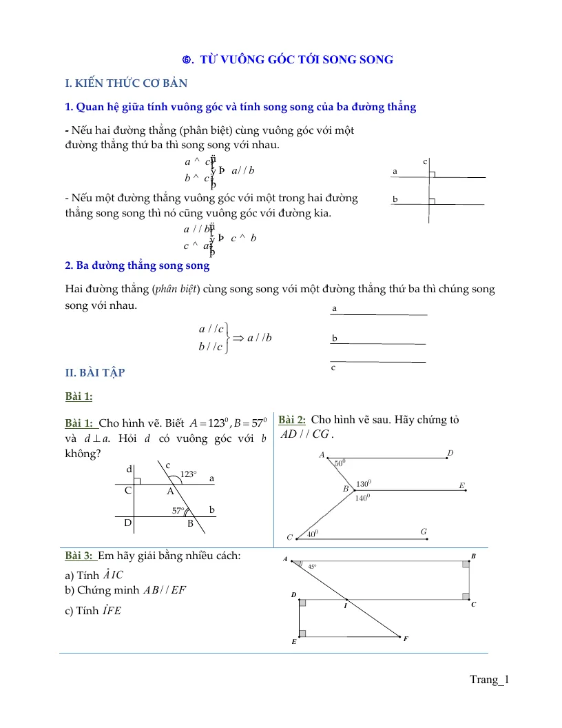 Bài Tập Hình Học 7 Từ Vuông Góc Tới Song Song