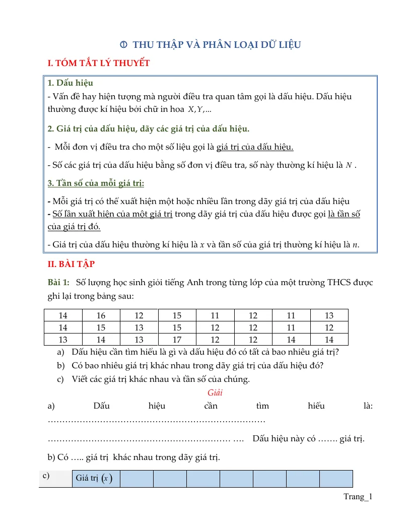 Bài Tập Toán 7 Thu Thập Và Phân Loại Dữ Liệu