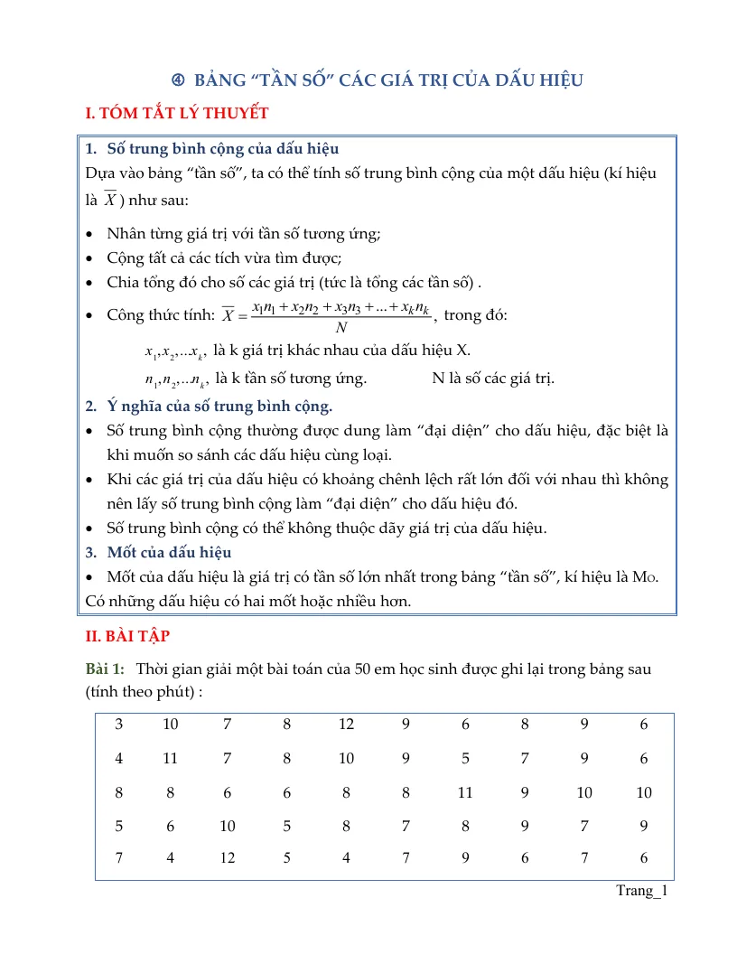 Bài Tập Toán 7 Số Trung Bình Cộng