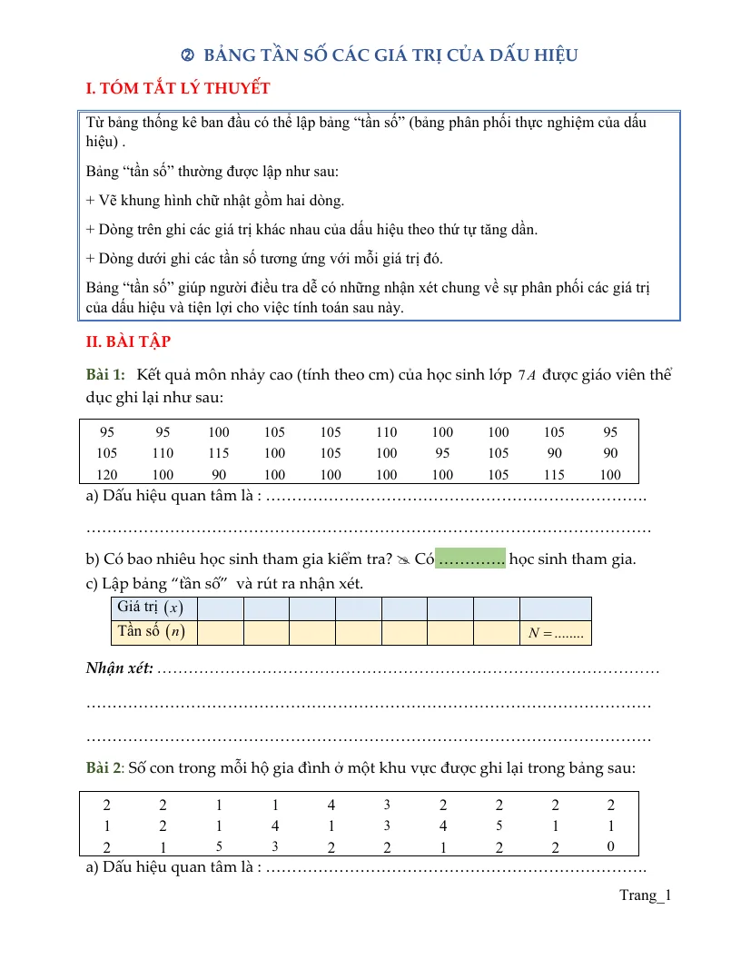 Bài Tập Toán 7 Bảng Tần Số