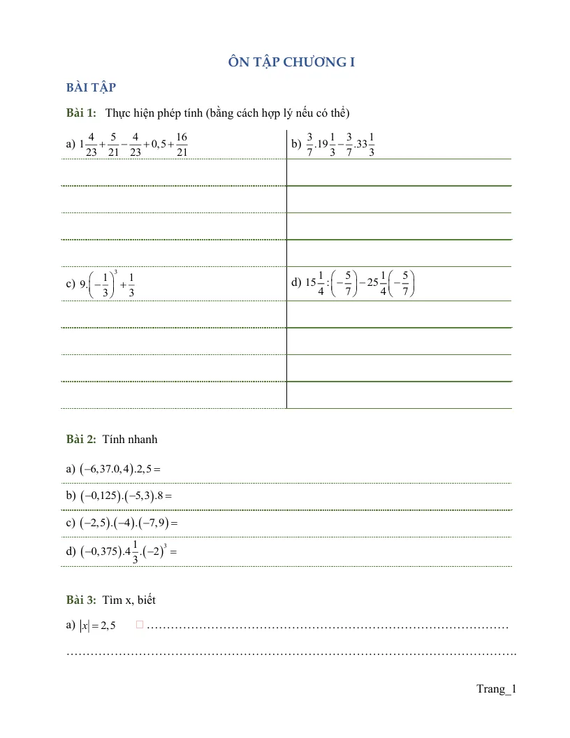 Bài Tập Toán 7 Ôn Tập Chương Số Hữu Tỉ