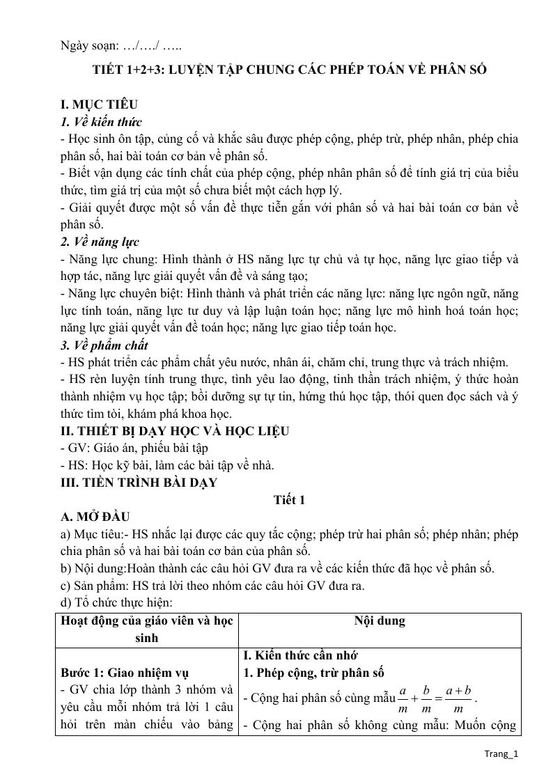 Giáo Án Dạy Thêm Đại Số 7 Sách Mới Học Kì 1