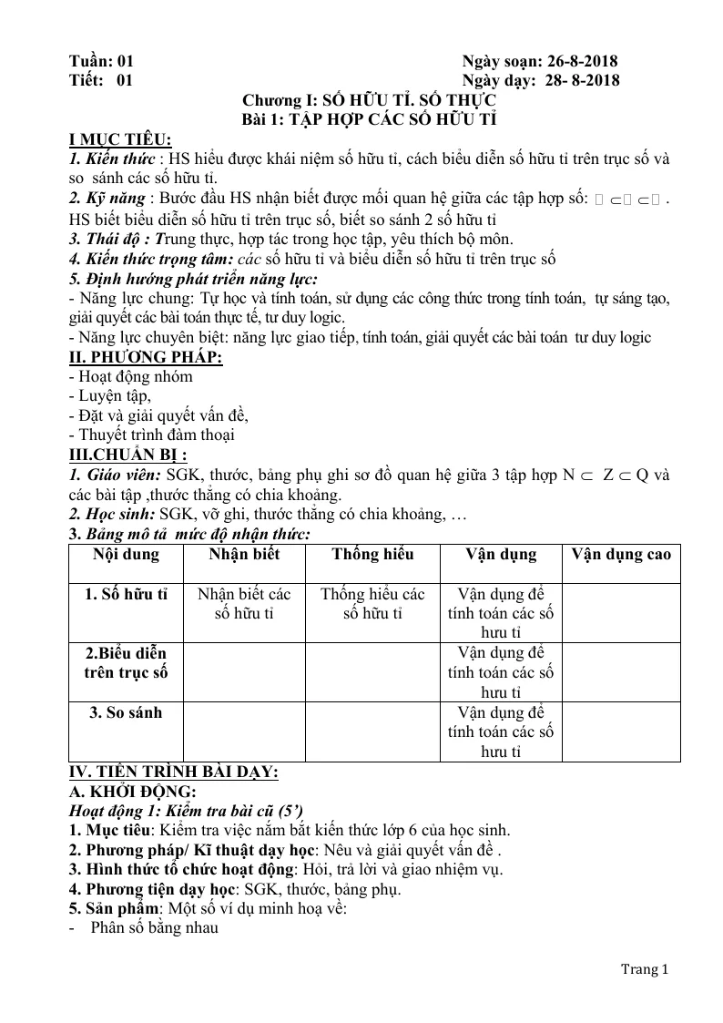Giáo Án Đại Số 7 Cả Năm Phương Pháp Mới 5 Hoạt Động
