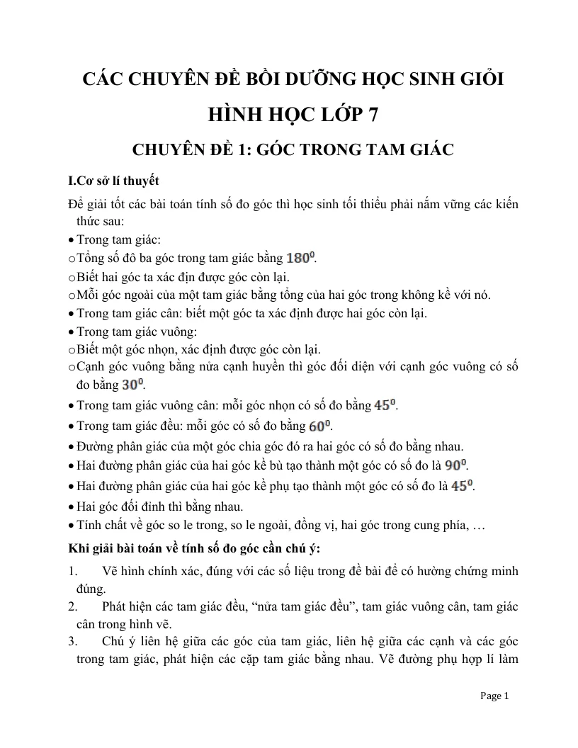 5 Chuyên Đề Bồi Dưỡng Học Sinh Giỏi Hình Học Lớp 7