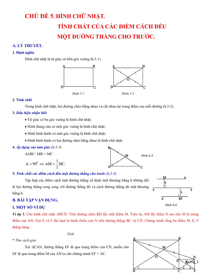 Giáo Án Dạy Thêm Hình 8 Chủ Đề Hình Chữ Nhật Đường Thẳng Song Song