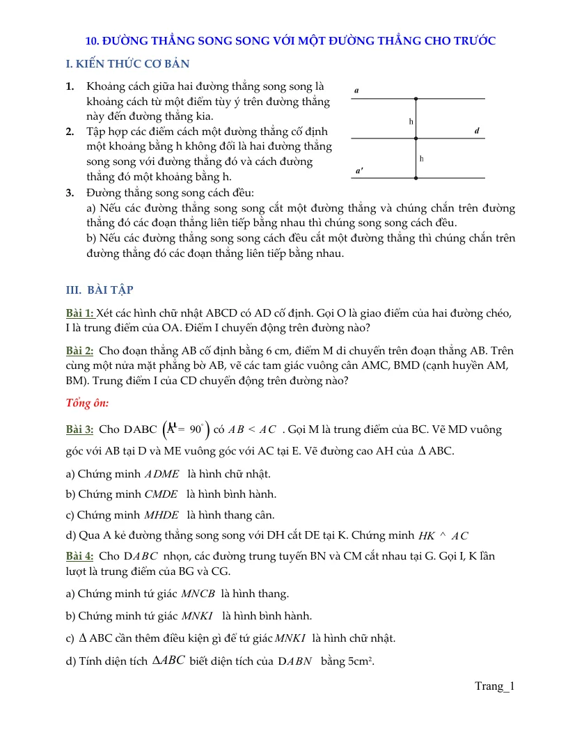 Bài Tập Hình 8 Bài Đường Thẳng Song Song Với Một Đường Thẳng