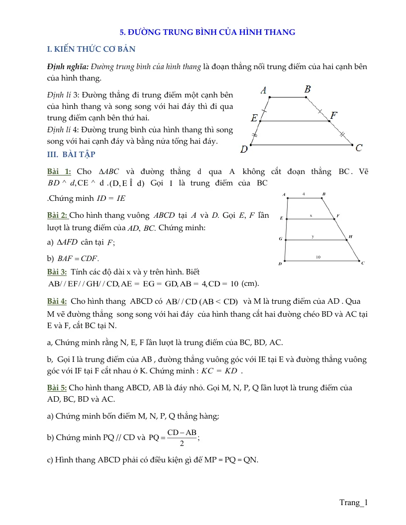 Bài Tập Hình 8 Bài Đường Trung Bình Của Hình Thang