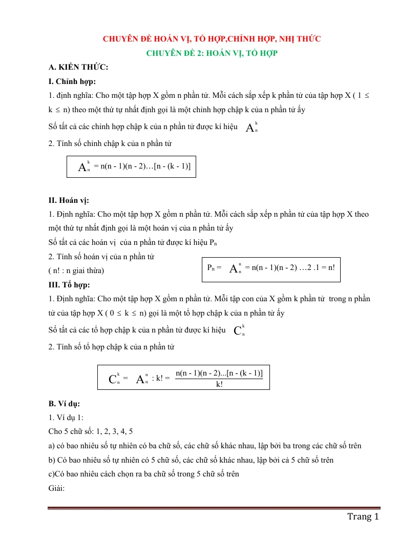 Chuyên đề hoán vị, tổ hợp,chỉnh hợp, nhị thức bồi dưỡng học sinh giỏi toán 8