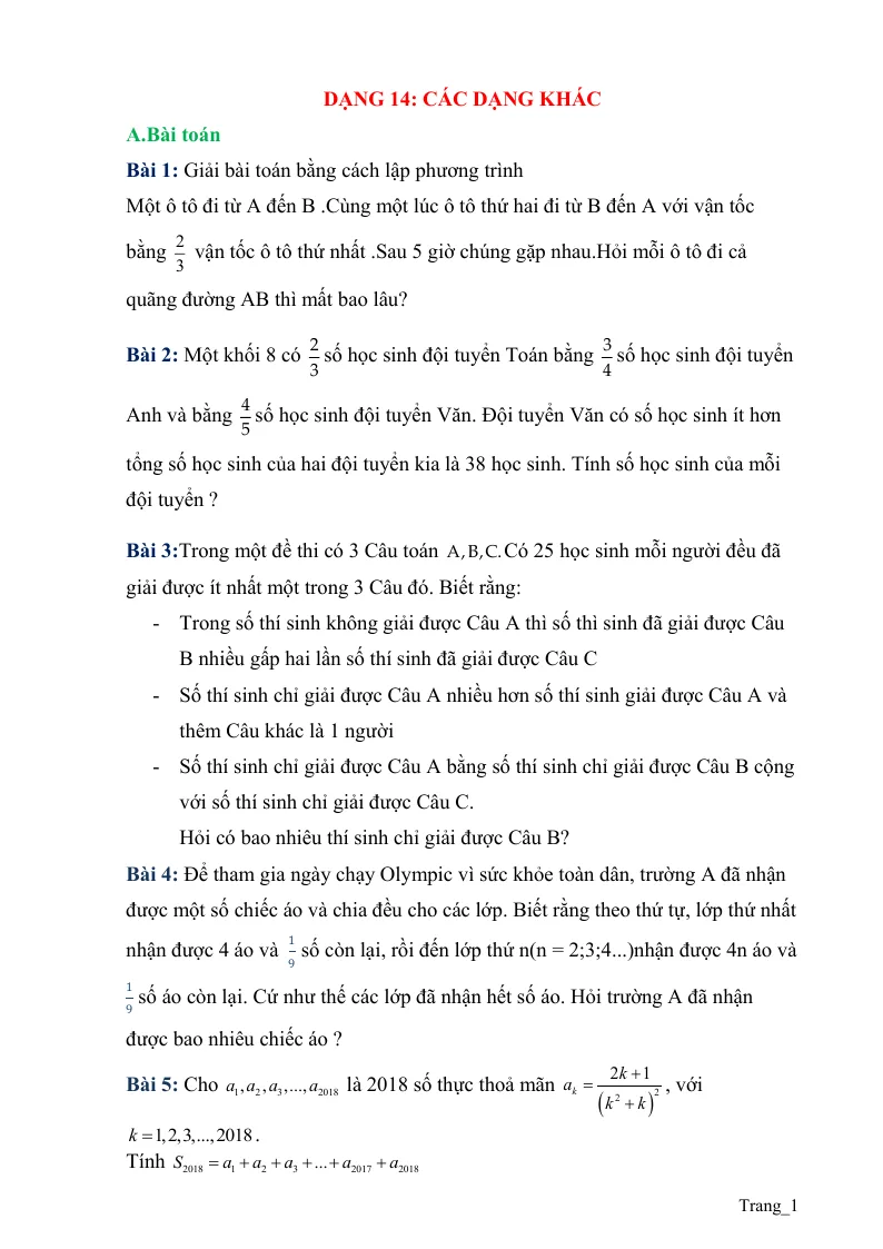 Các Dạng Toán Khác Ôn Thi HSG Toán 8