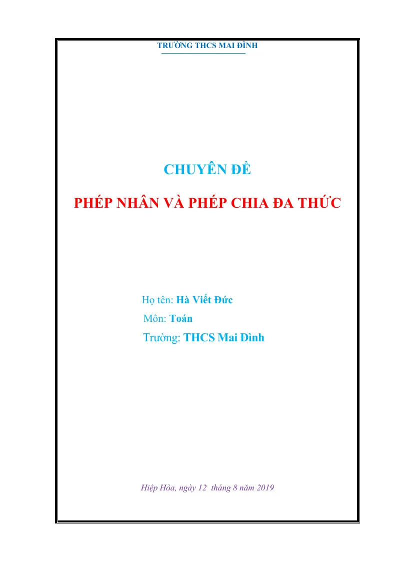 Chuyên Đề Phép Nhân Và Phép Chia Đa Thức Lớp 8