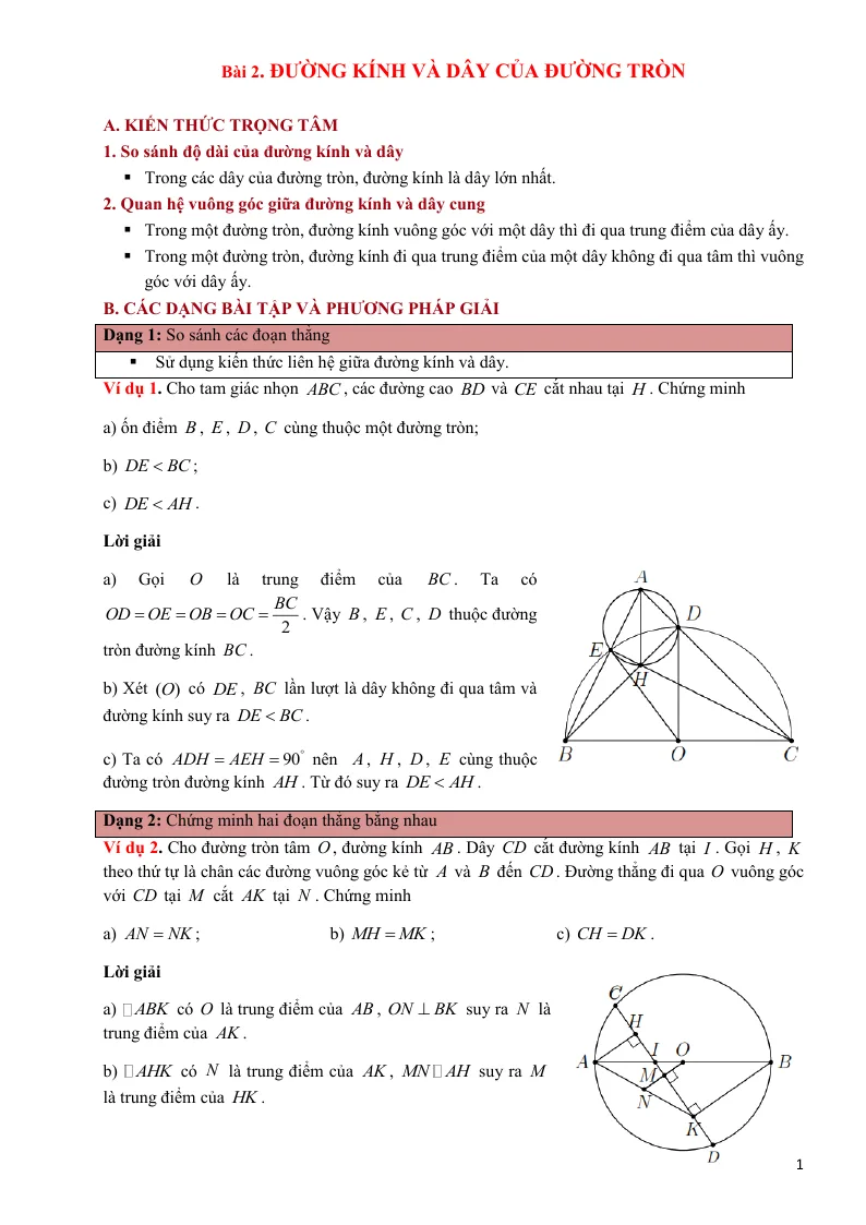 Phương Pháp Giải Hình 9 Đường Kính Và Dây Của Đường Tròn