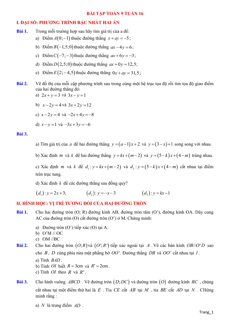 Bài Tập Toán 9 Tuần 16