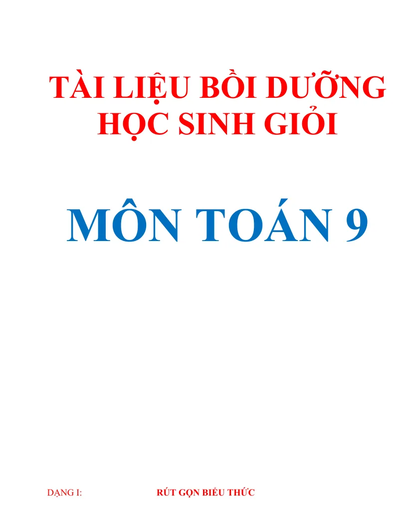 Tài Liệu Bồi Dưỡng HSG Toán 9 Cả Năm