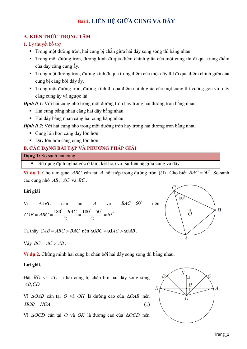 Phương Pháp Giải Hình 9 Liên Hệ Giữa Cung Và Dây