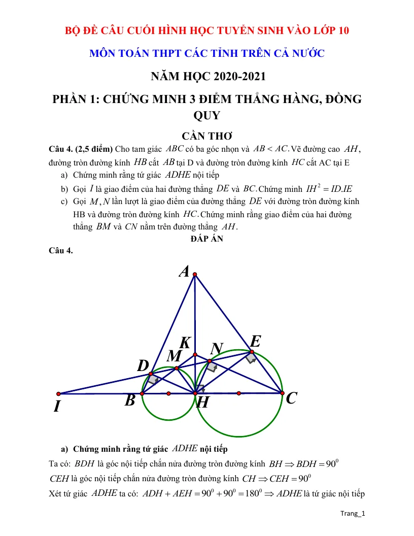 Tuyển Chọn Các Câu Cuối Hình Học 9 Tuyển Sinh Vào 10 Theo Từng dạng