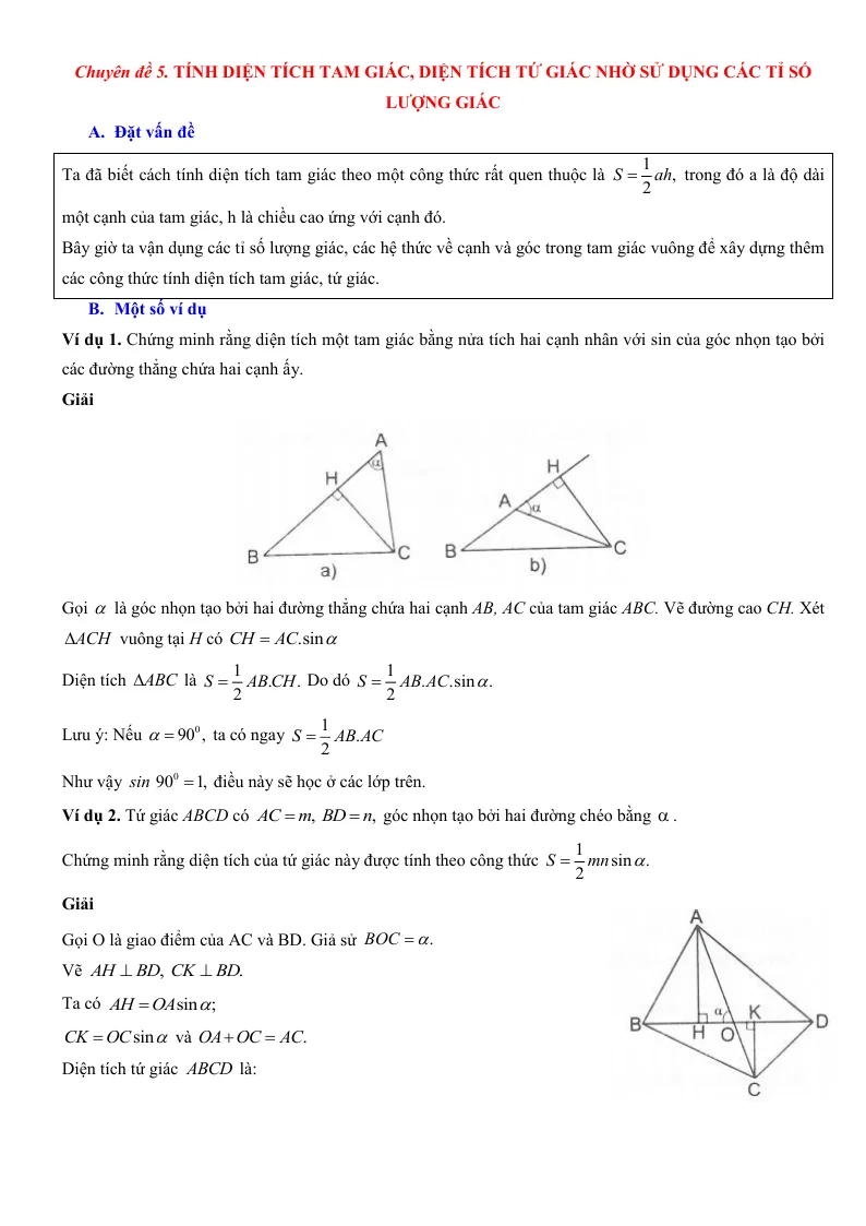 Phương Pháp Tính Diện Tích Tam Giác Tứ Giác Toán 9
