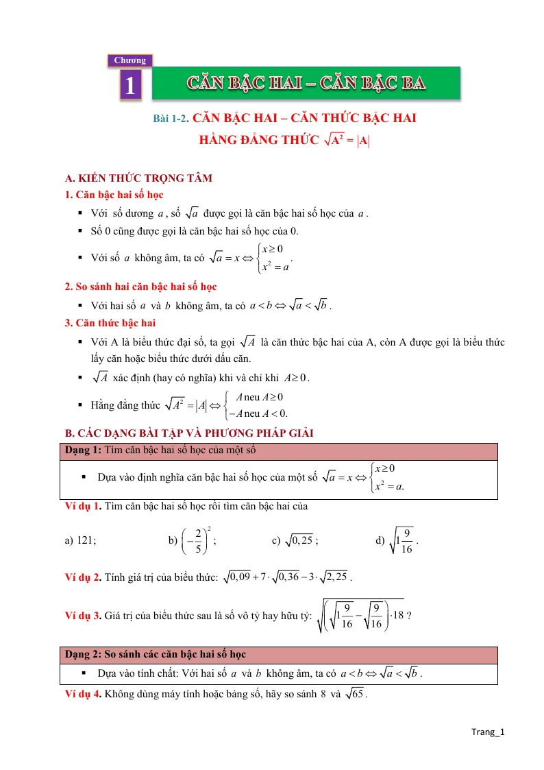 Phương Pháp Giải Toán 9 Bài Căn Bậc Hai