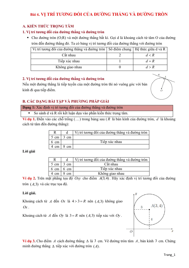 Phương Pháp Giải Hình 9 Vị Trí Tương Đối Của Đường Thẳng Và Đường Tròn