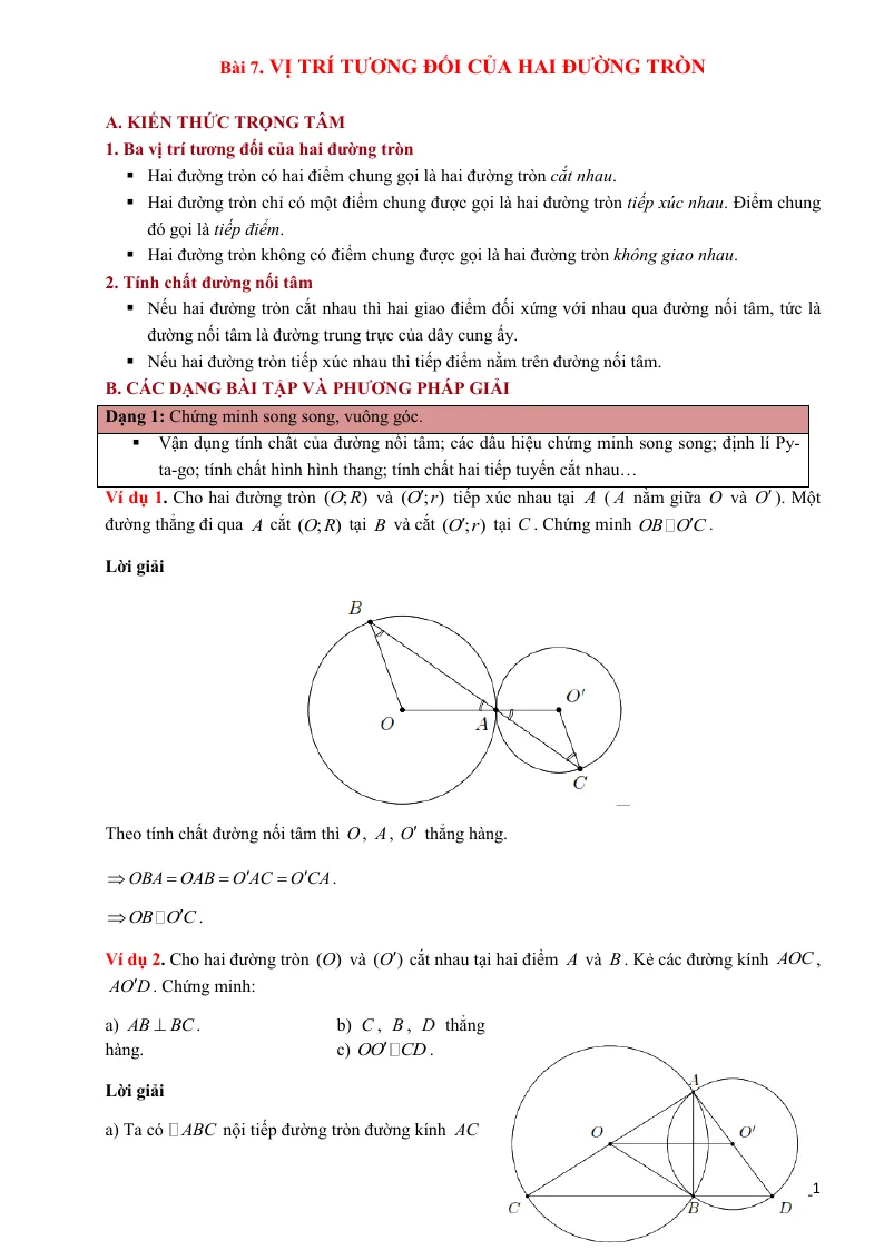 Phương Pháp Giải Hình 9 Vị Trí Tương Đối Của Hai Đường Tròn