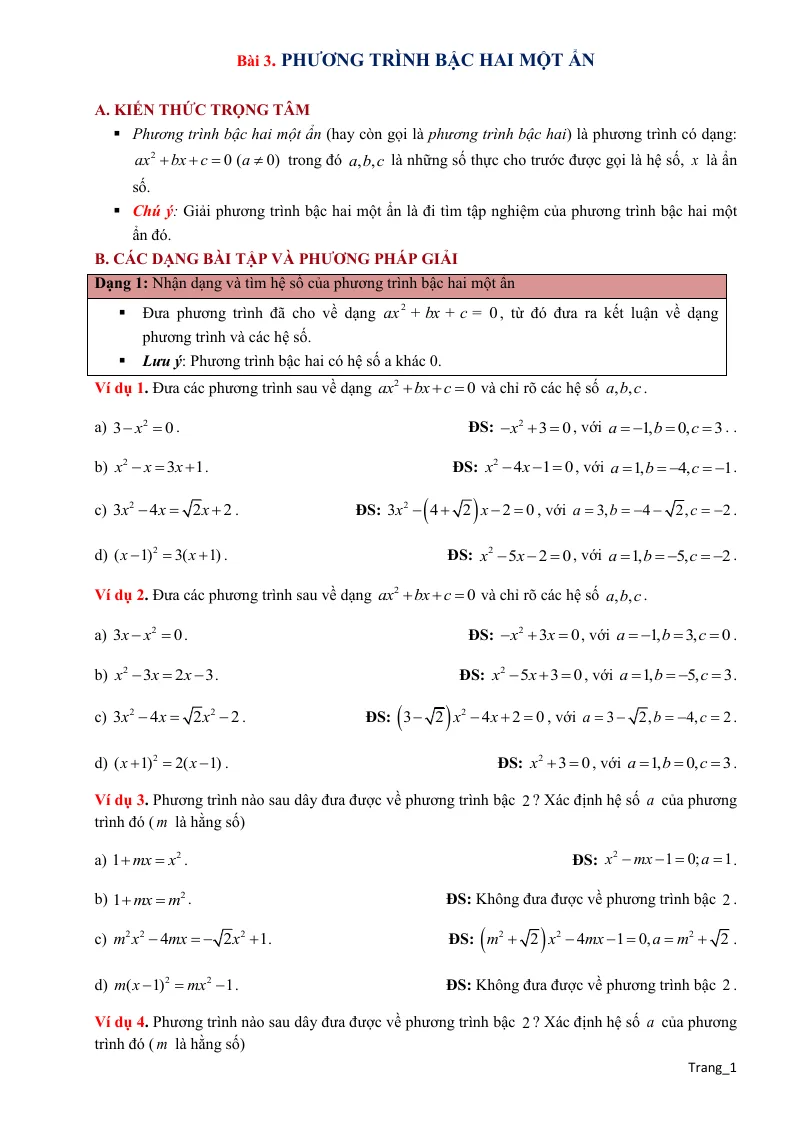 Phương Pháp Giải Toán 9 Phương Trình Bậc Hai Một Ẩn