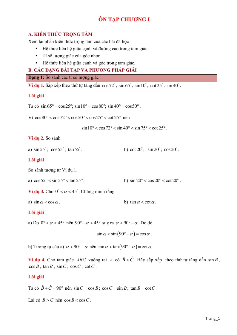 Phương Pháp Giải Hình 9 Ôn Chương Hệ Thức Lượng Trong Tam Giác Vuông