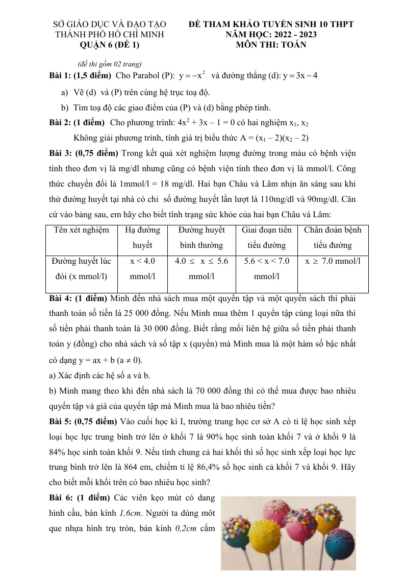 Bộ Đề Ôn Toán Tuyển Sinh 10 Quận 6 TPHCM