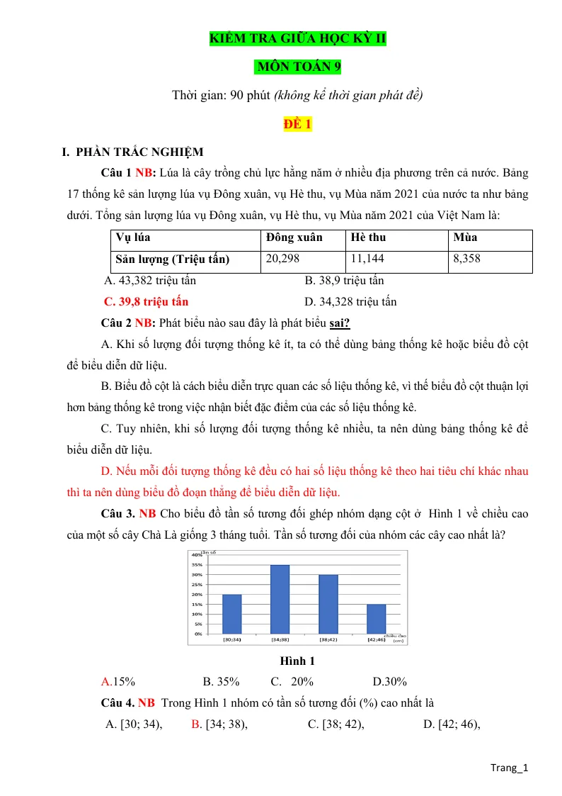 Bộ Đề Kiểm Tra Giữa Học Kỳ 2 Toán 9 Có Đáp Án Ma Trận Đặc Tả