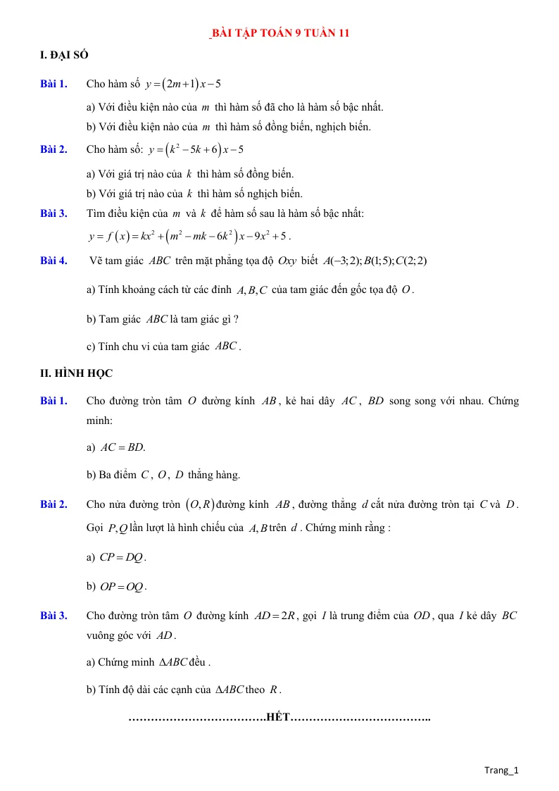 Bài Tập Toán 9 Tuần 11