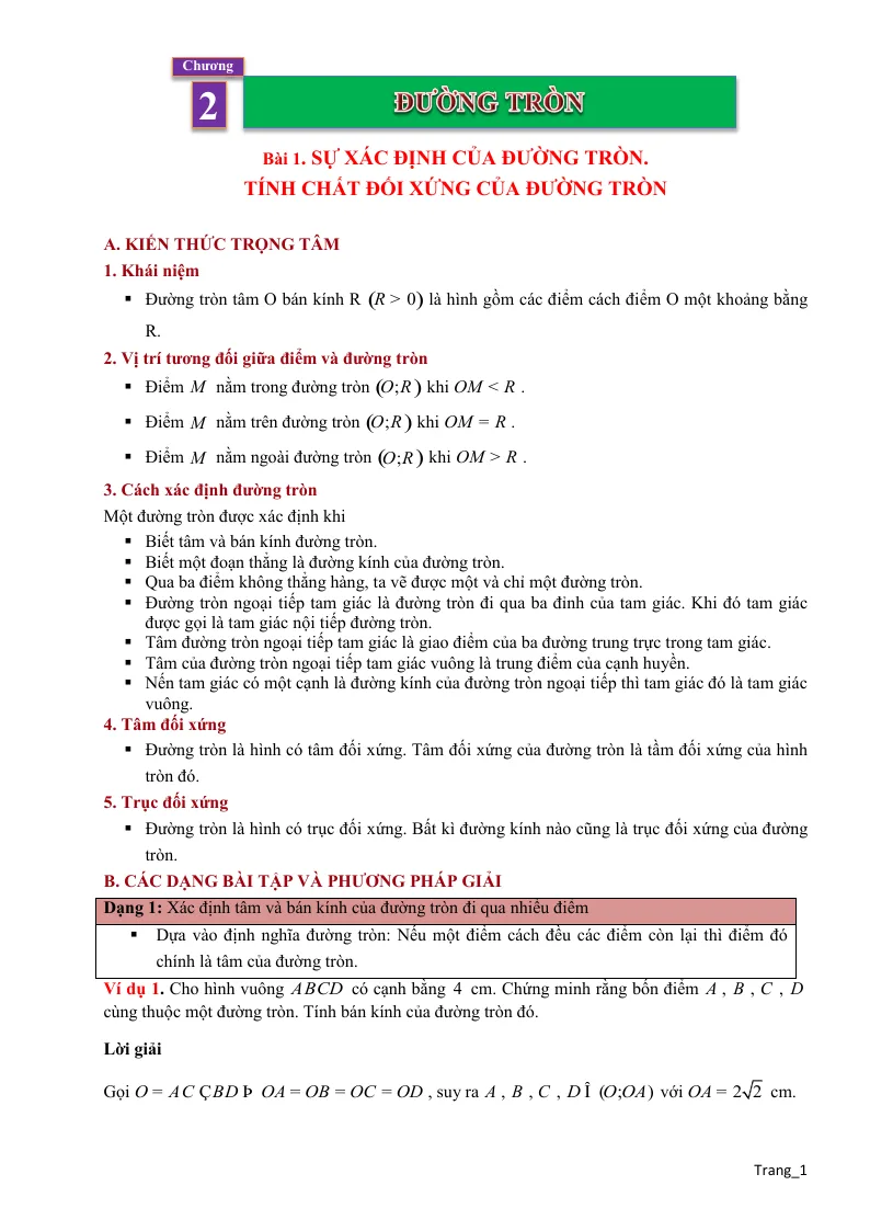 Phương Pháp Giải Hình 9 Sự Xác Định Của Đường Tròn