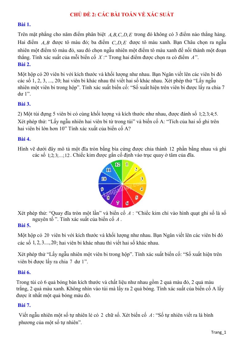Các Dạng Bài Toán Về Xác Suất Ôn Thi Vào 10