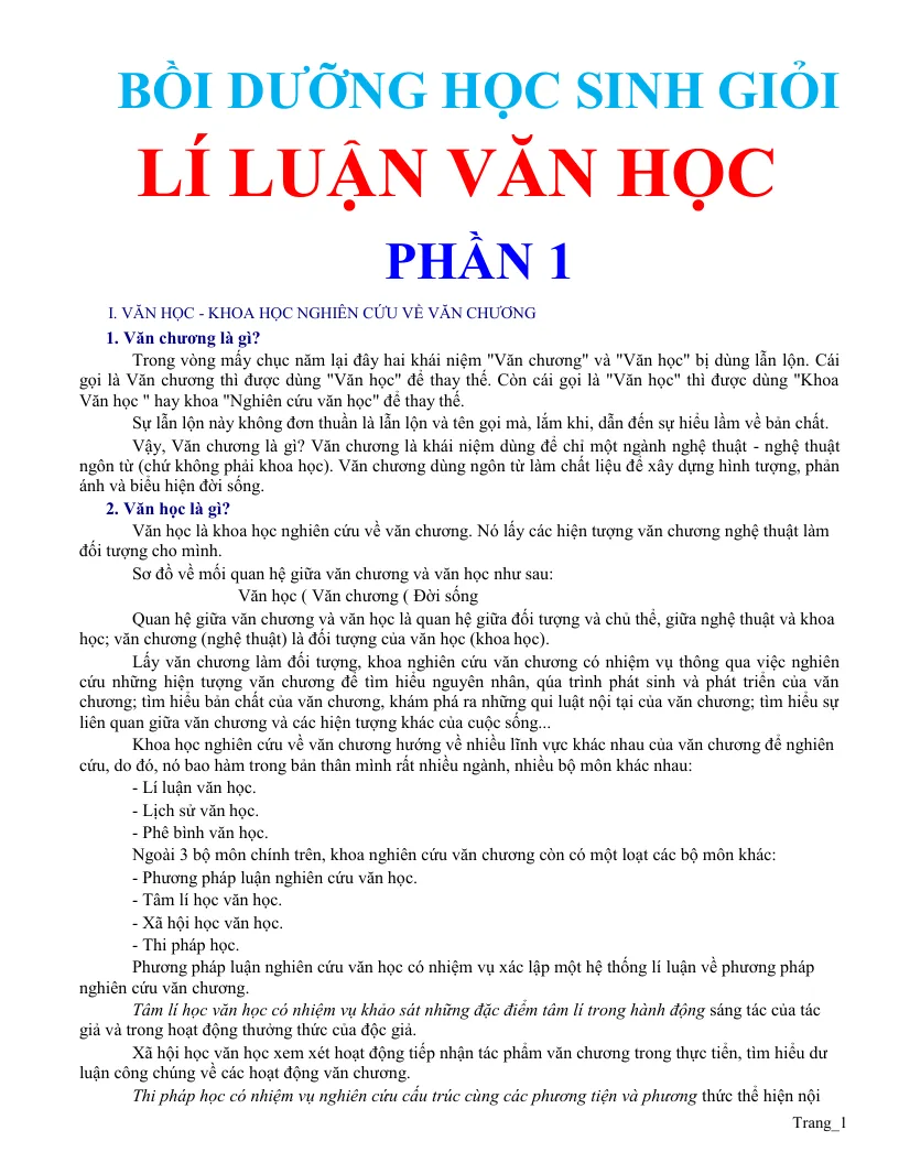 Tài Liệu Bồi Dưỡng Học Sinh Giỏi Lí Luận Văn Học Phần 1
