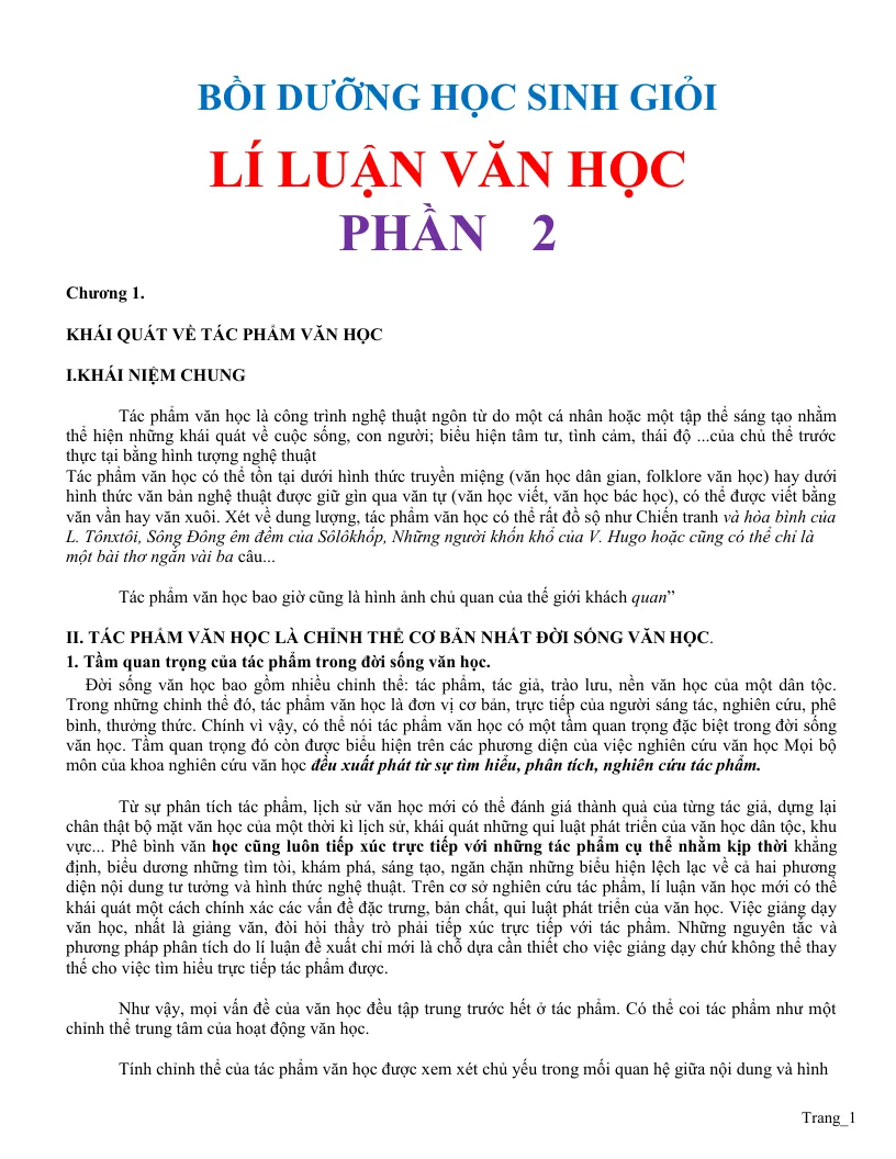 Tài Liệu Bồi Dưỡng Học Sinh Giỏi Lí Luận Văn Học Phần 2