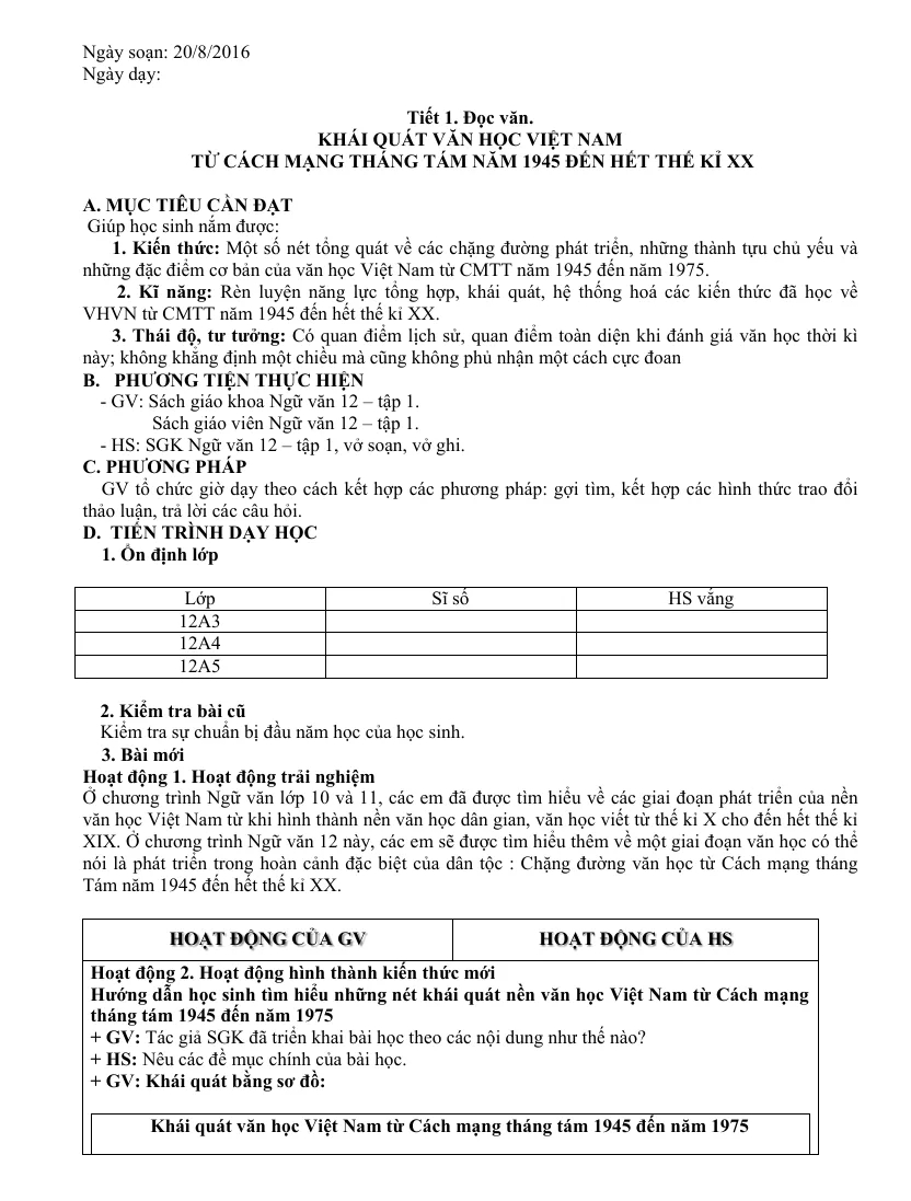 Giáo Án Văn 12 Cả Năm Theo Phương Pháp Mới