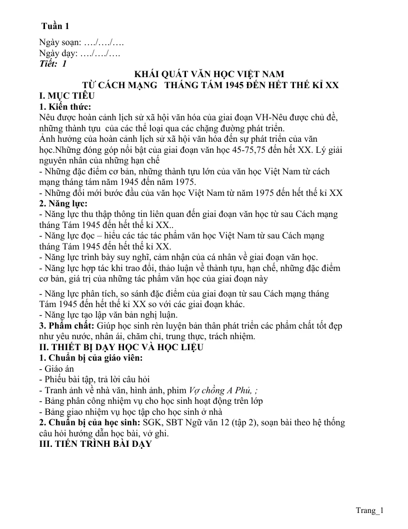 Giáo Án Ngữ Văn 12 Theo Công Văn 5512 Học Kỳ 1 Rất Hay
