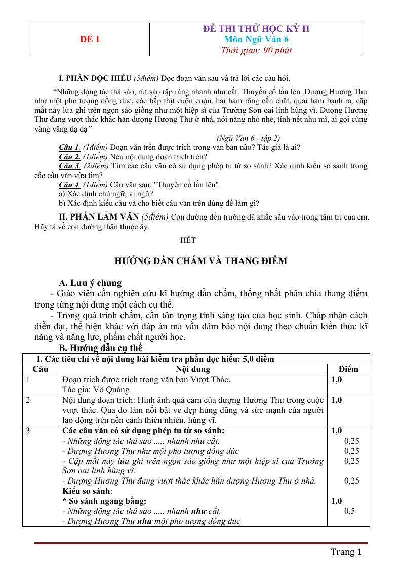 12 Đề Thi Học Kỳ II Ngữ Văn Lớp 6