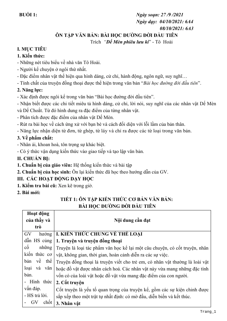 Giáo Án Bồi Dưỡng HSG Ngữ Văn 6 Cả Năm