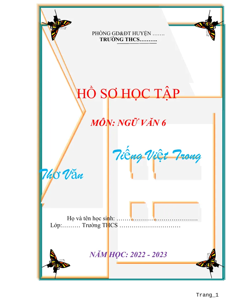 Hồ Sơ Học Tập Môn Ngữ Văn 6