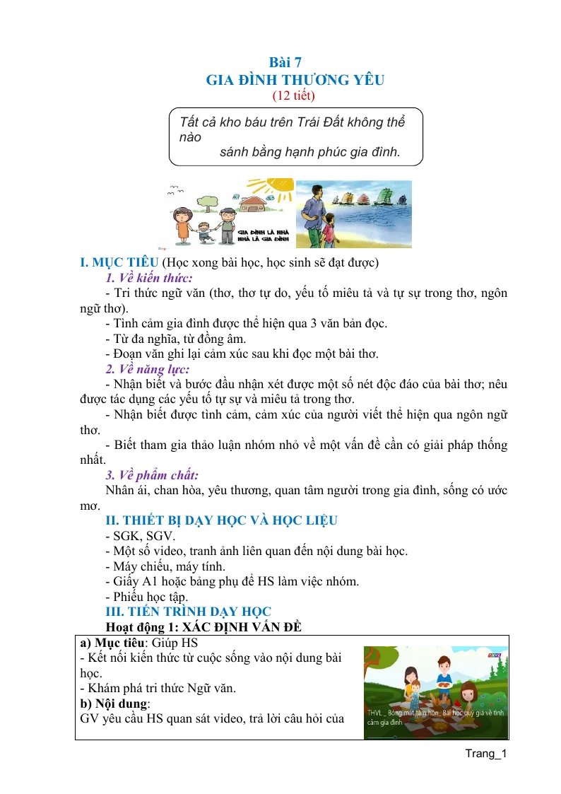 Giáo Án Ngữ Văn 6 Sách Bài 7: Gia Đình Thương Yêu
