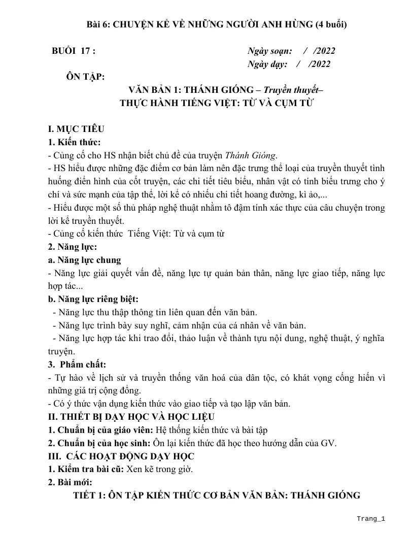 Giáo Án Dạy Thêm Ngữ Văn 6 Học Kỳ 2