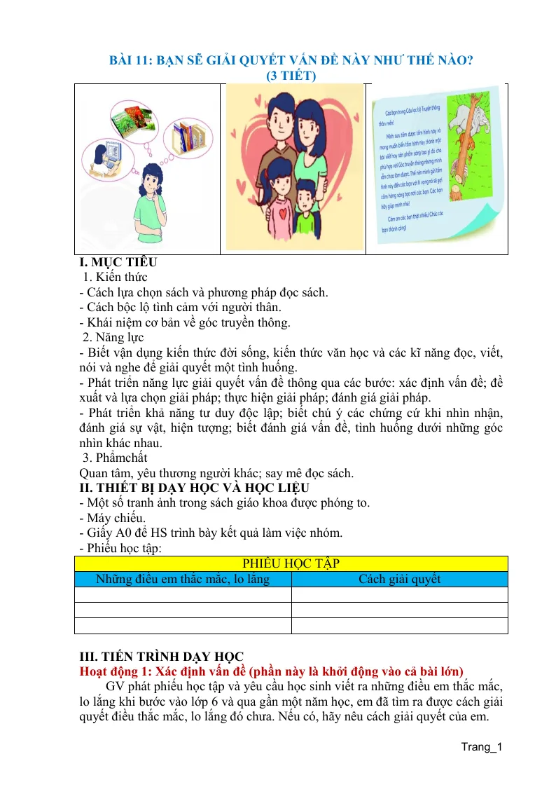 Giáo Án Ngữ Văn 6 Sách Bài 11: Bạn Sẽ Giải Quyết Vấn Đề Này Như Thế Nào?