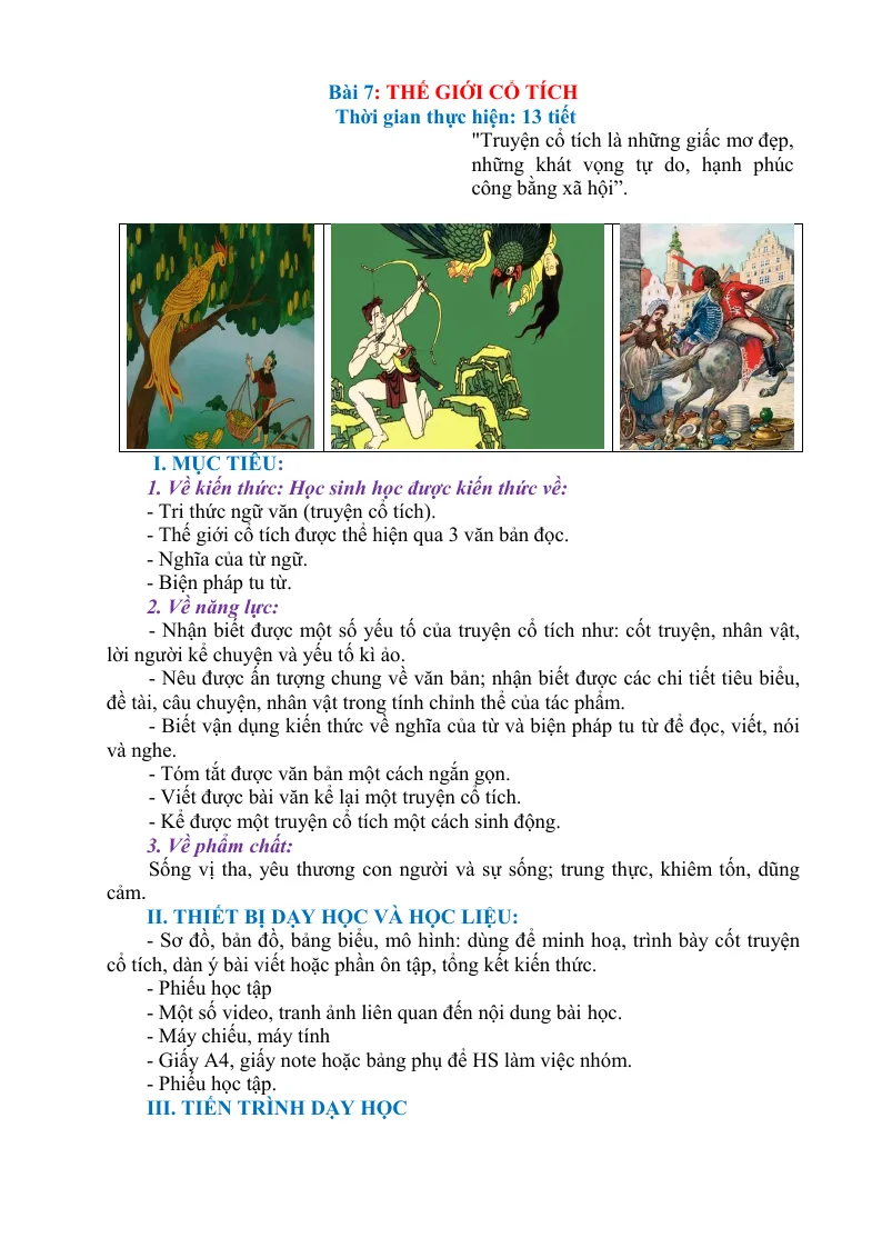 Giáo Án Môn Văn 6 Bài 7: Thế Giới Cổ Tích Sách