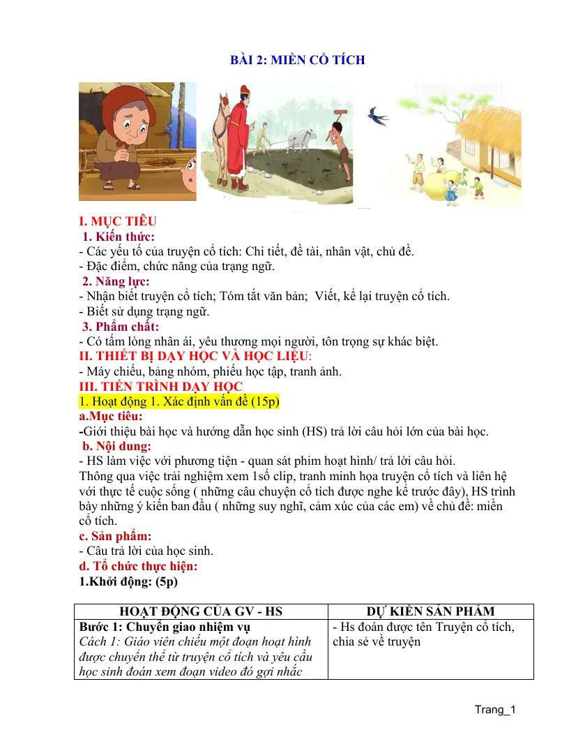 Giáo Án Ngữ Văn 6 Sách Bài 2: Miền Cổ Tích