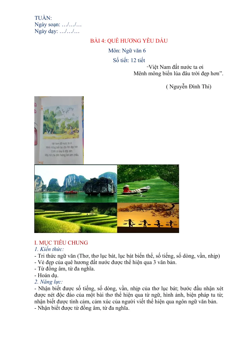Giáo Án Môn Văn 6 Bài 4: Quê Hương Yêu Dấu Sách