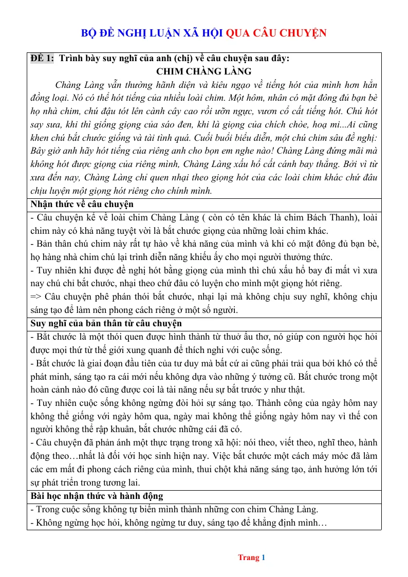 10 Đề Nghị Luận Về Câu Chuyện