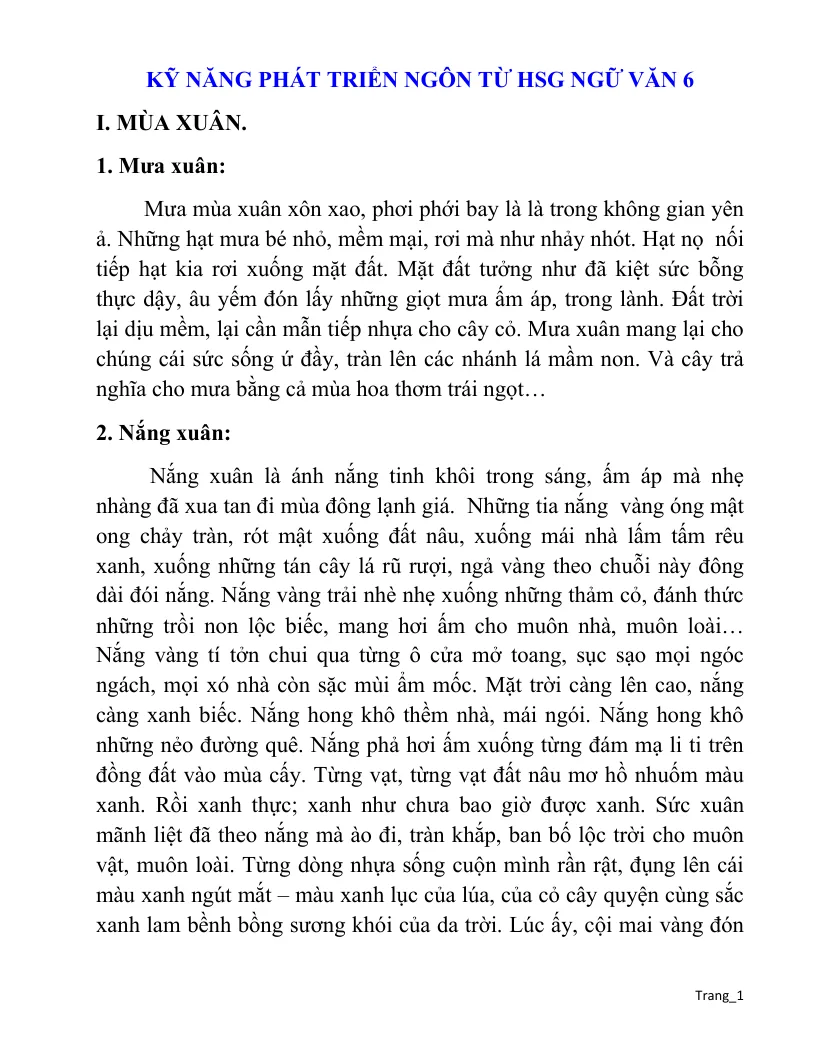 Kỹ Năng Phát Triển Ngôn Từ HSG Môn Ngữ Văn 6