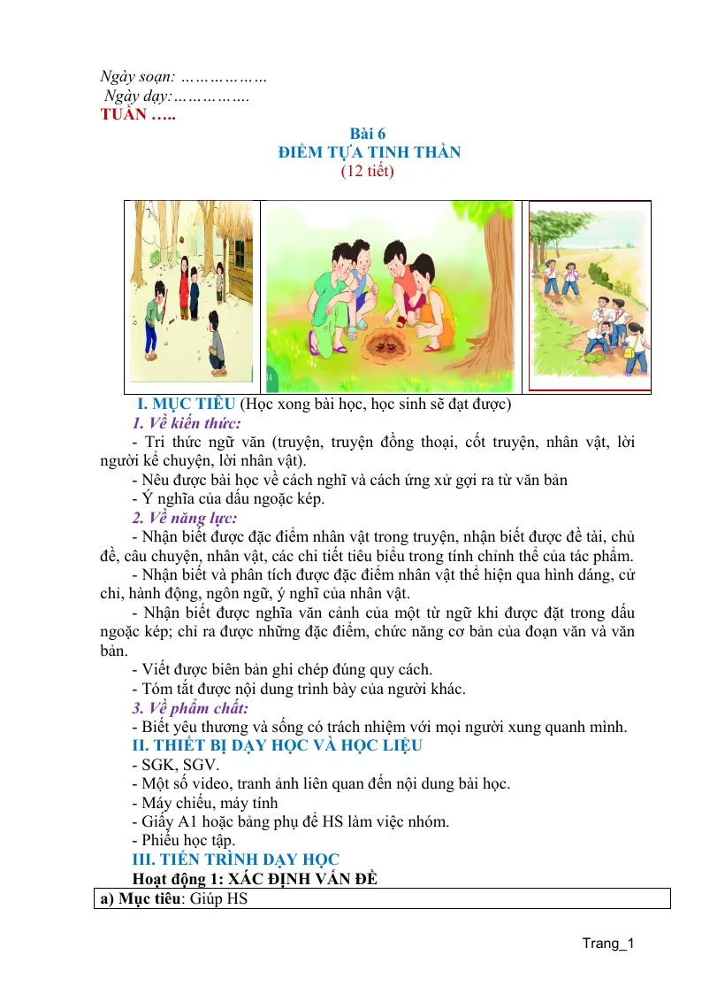 Giáo Án Ngữ Văn 6 Sách Bài 6: Điểm Tựa Tinh Thần