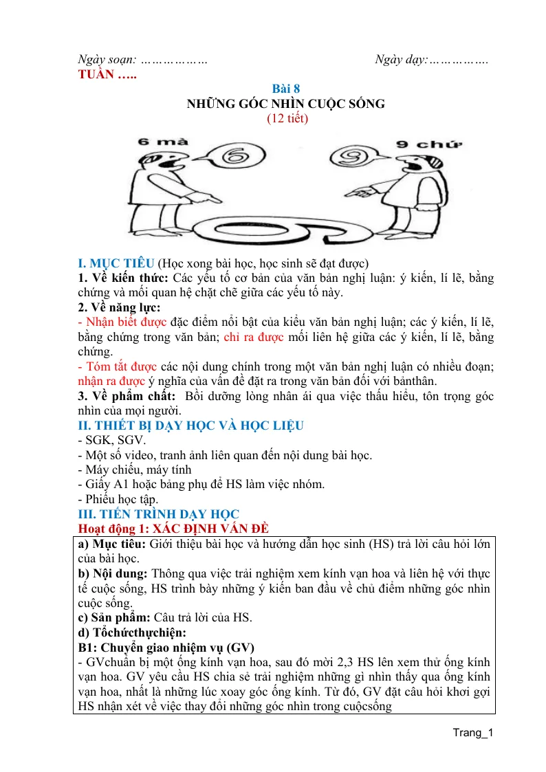 Giáo Án Ngữ Văn 6 Sách Bài 8: Những Góc Nhìn Cuộc Sống