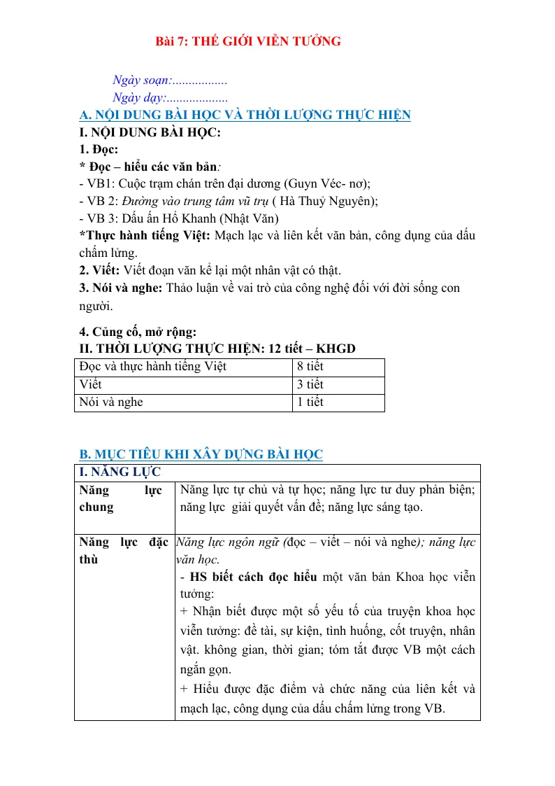 Giáo Án Văn 7 Bài 7 Thế Giới Viễn Tưởng