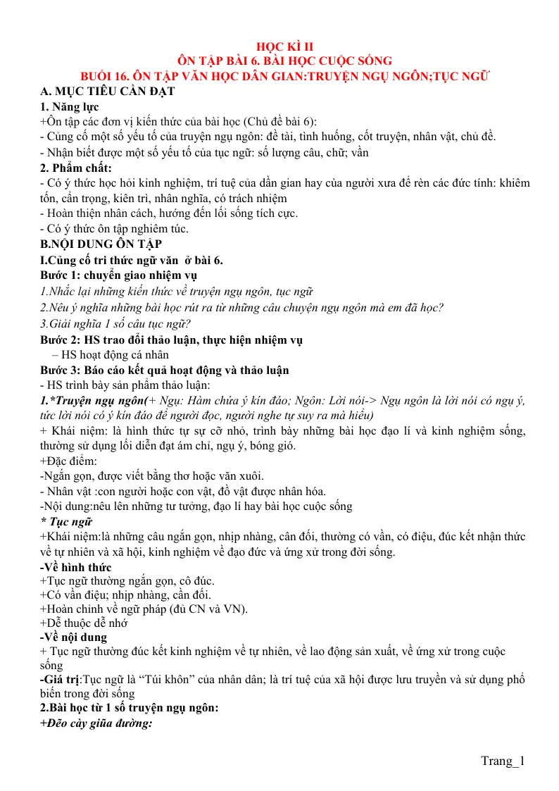 Giáo Án Dạy Thêm Ngữ Văn 7 Học Kỳ 2
